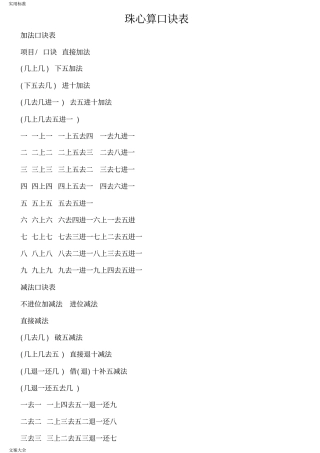 最完整全面地版珠心算口诀表