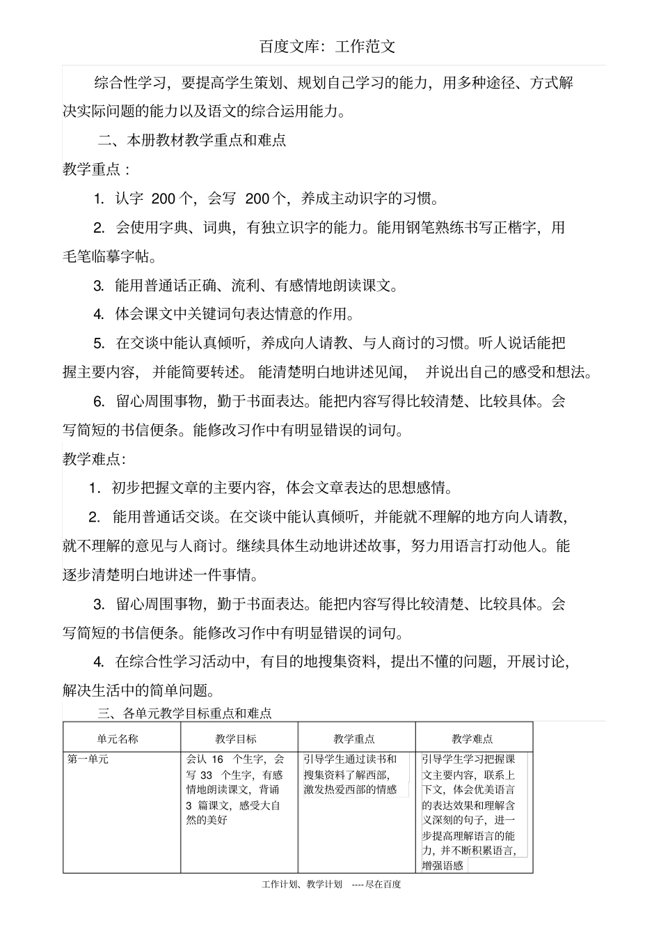 最新+人教版五年级下册语文教学工作计划_第2页