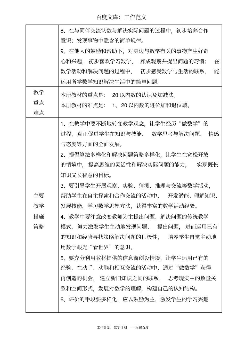 最新+青岛版五四制一年级第一学期数学教学计划_第3页