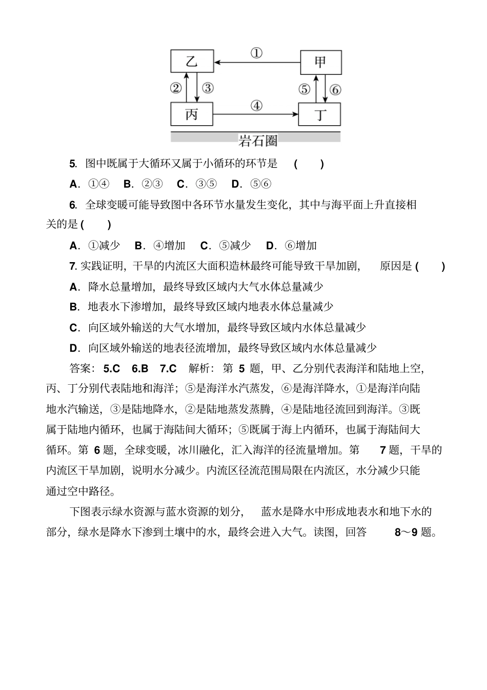 最新2019届高考地理一轮复习_专题训练：自然界的水循环和水资源的合理利用_含答案_第3页