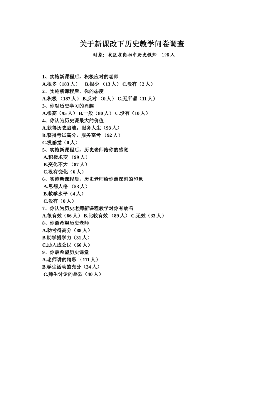 关于新课改下历史教学调查 (2)_第1页