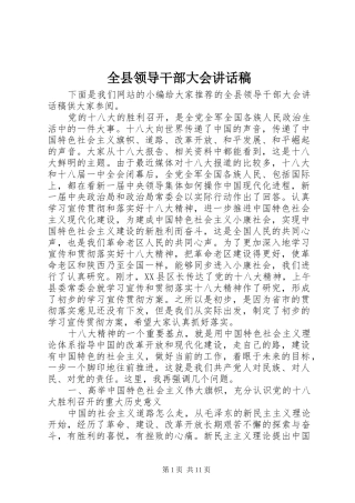 全县领导干部大会讲话发言稿
