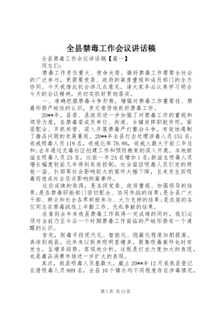 全县禁毒工作会议讲话发言稿 (2)