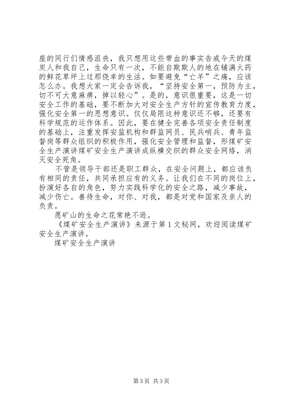 煤矿安全生产演讲稿 (2)_第3页