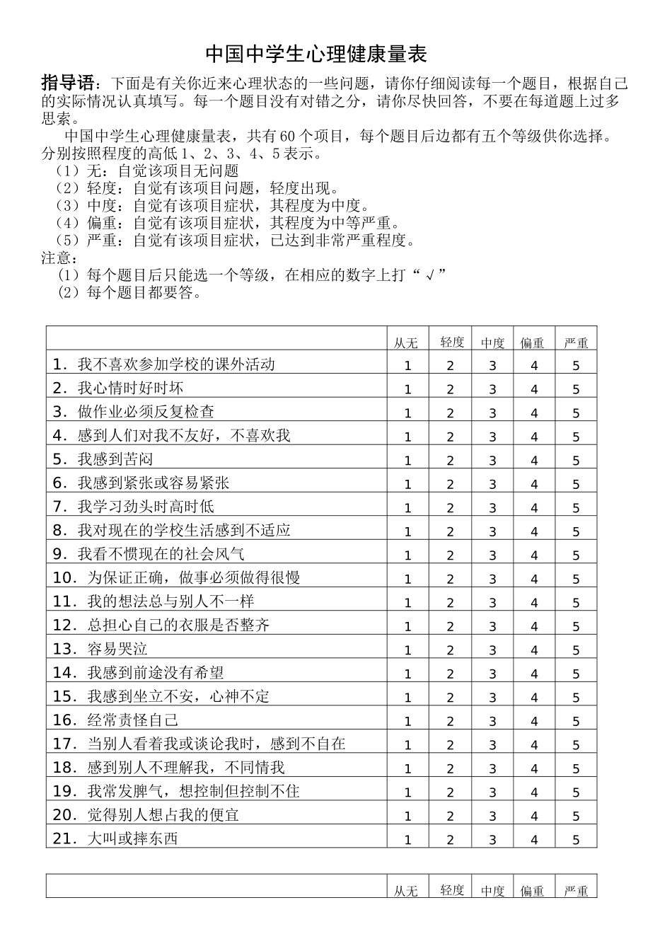 中国中学生心理健康量表_第1页