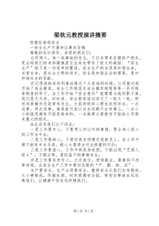 梁钦元教授演讲稿摘要