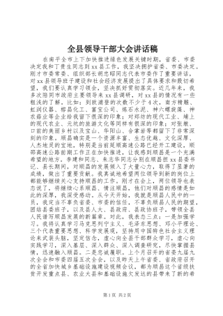全县领导干部大会的讲话发言稿