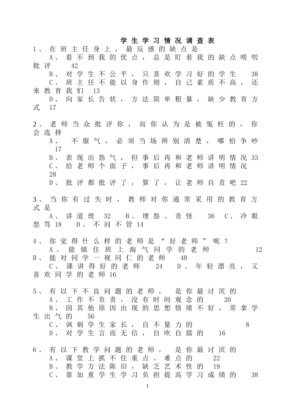 学生学习情况调查表 (2)_第1页