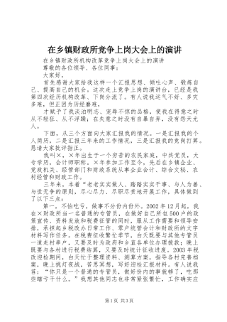 在乡镇财政所竞争上岗大会上的演讲稿 (3)