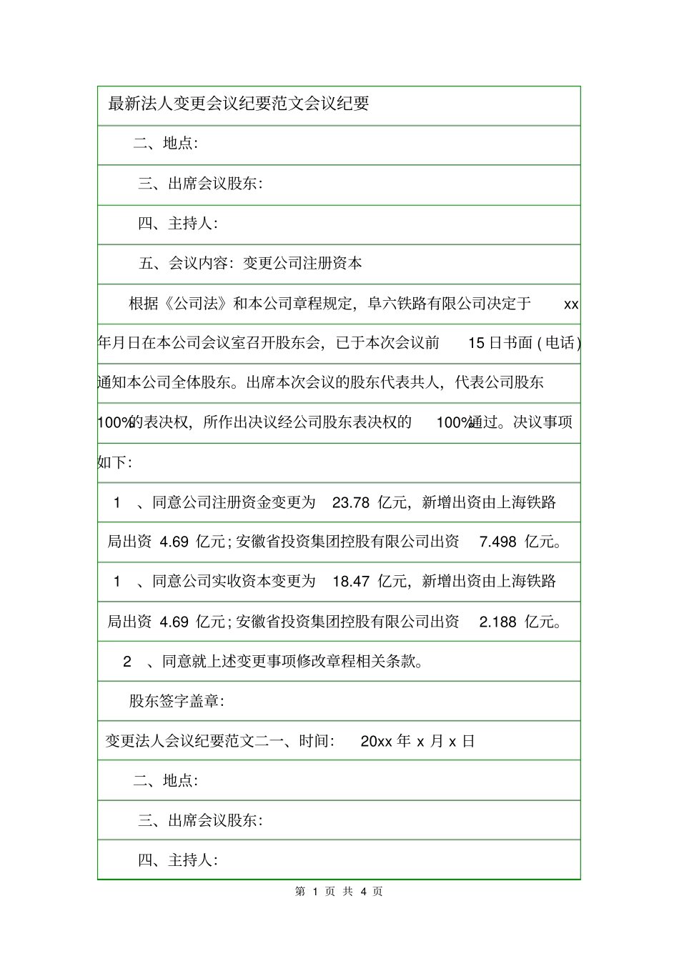 最新法人变更会议纪要范文会议纪要_第1页