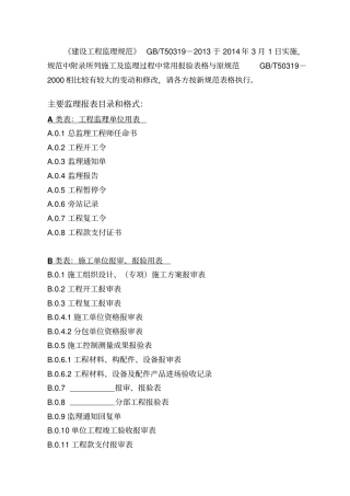 最新监理过程控制常用表格