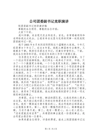 公司团委副书记竞职演讲稿 (2)