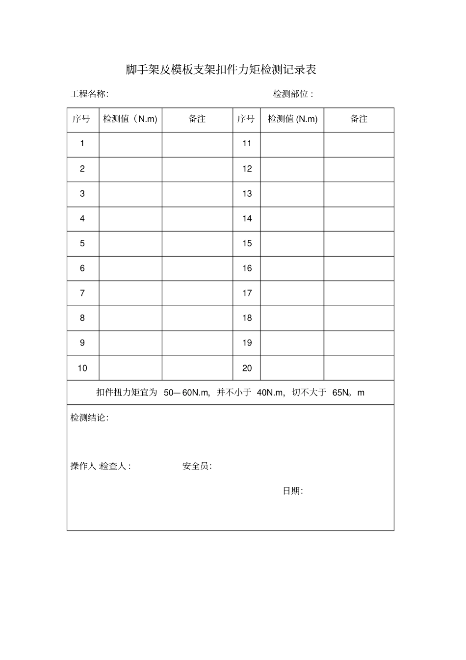 最新脚手架扣件力矩检测记录表_第2页