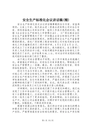安全生产标准化会议讲话发言稿(精)