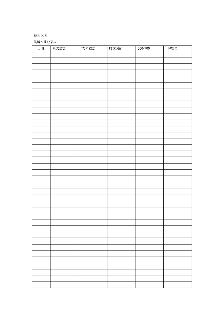 最新英语作业记录表_第1页