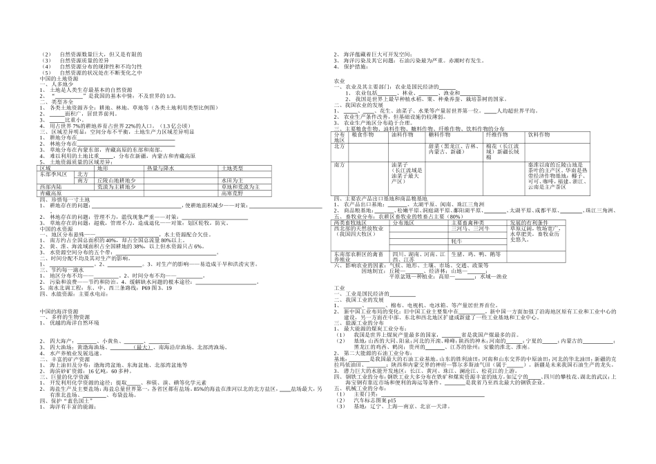 中考地里复习（七）中国区域地理差异中考地里复习，（八）中国的产业中考地里复习，（九）中国主要省级行政区，（十）乡土地理和重大地理事件_第2页
