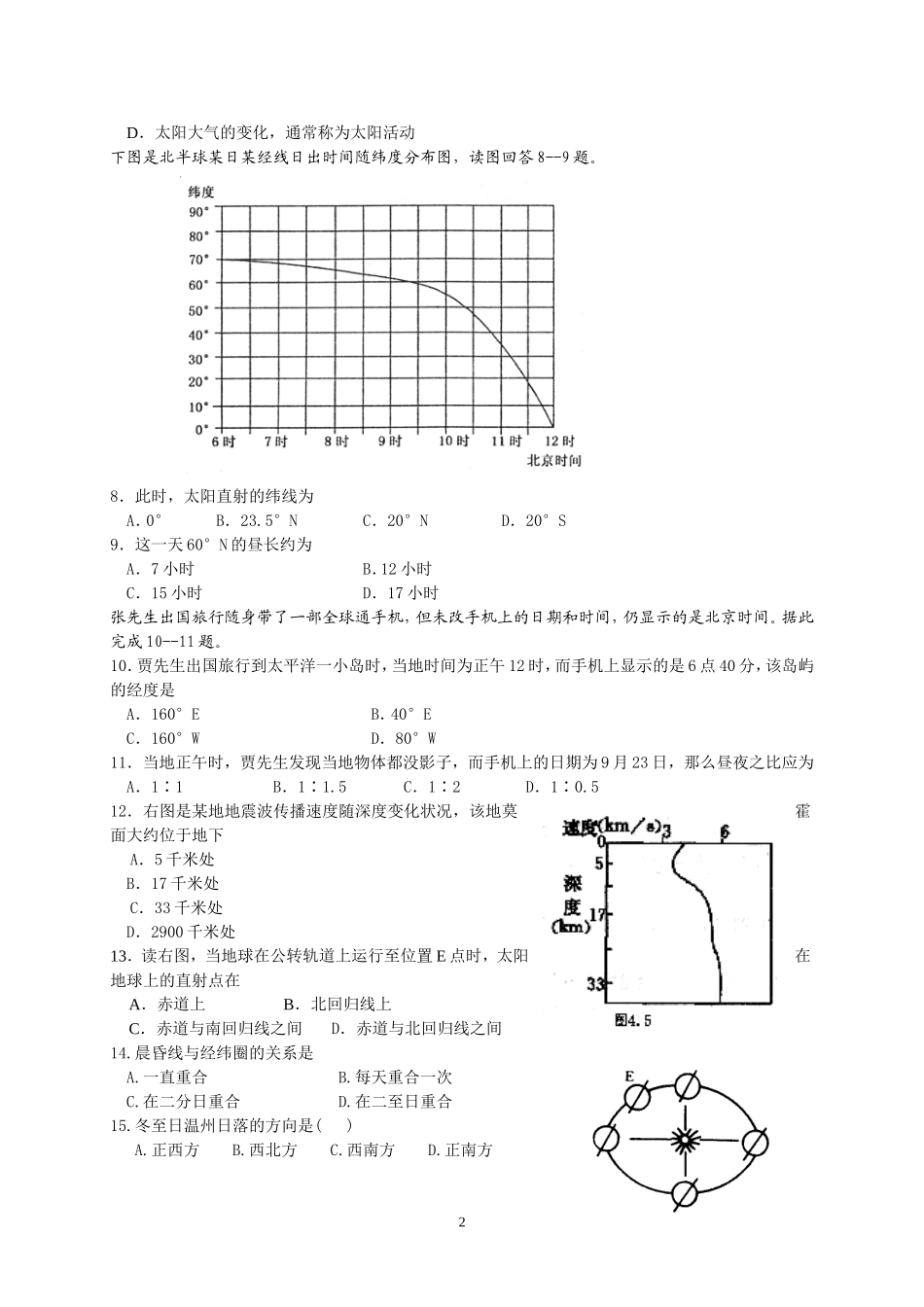 高一地理单元测试试卷（1、2单元）_第2页