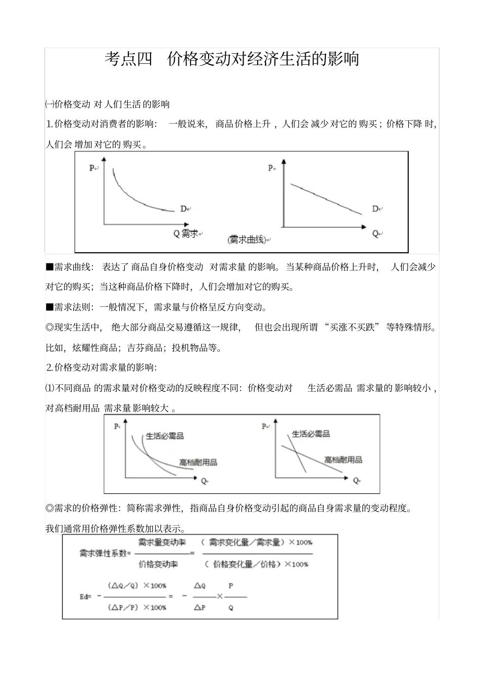 最新高考经济生活考点四_价格变动对经济生活的影响_知识点_第1页