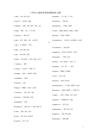 最近十年高考上海卷英语高频词汇总汇