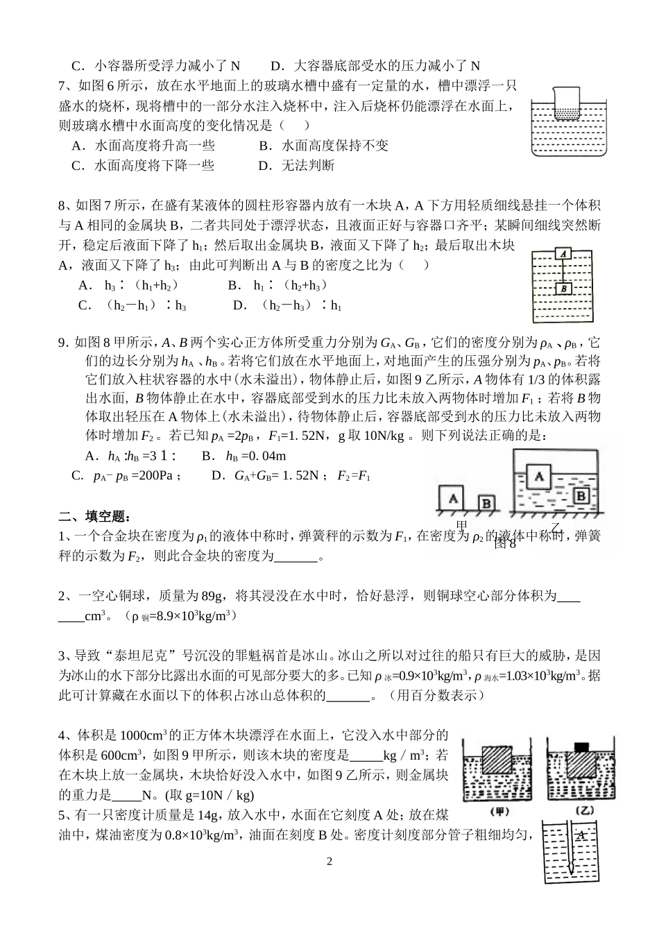 初三物理专题三(浮力)、专题四(机械效率)练习_第2页