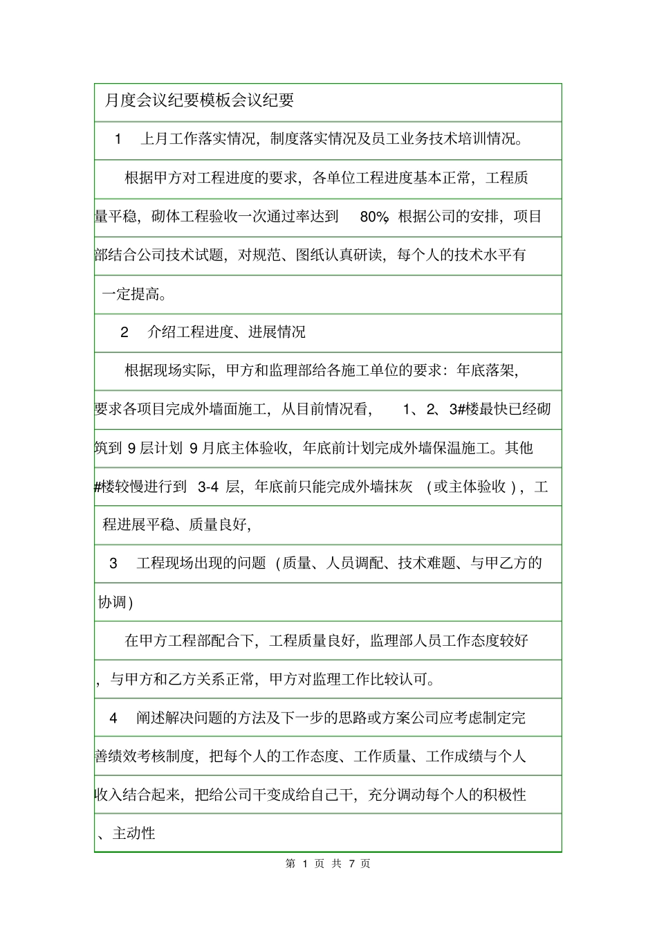 月度会议纪要模板会议纪要_第1页