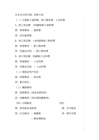 月末会计的计提、结转分录计提工资社保的账务处理
