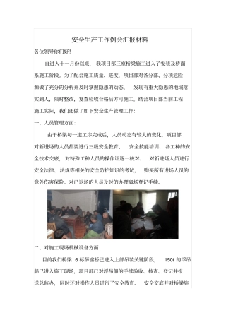 月度安全生产工作例会汇报材料