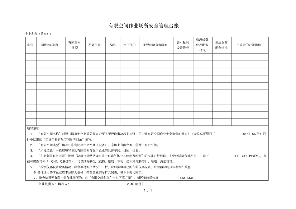 有限空间作业场所安全管理台账_第1页