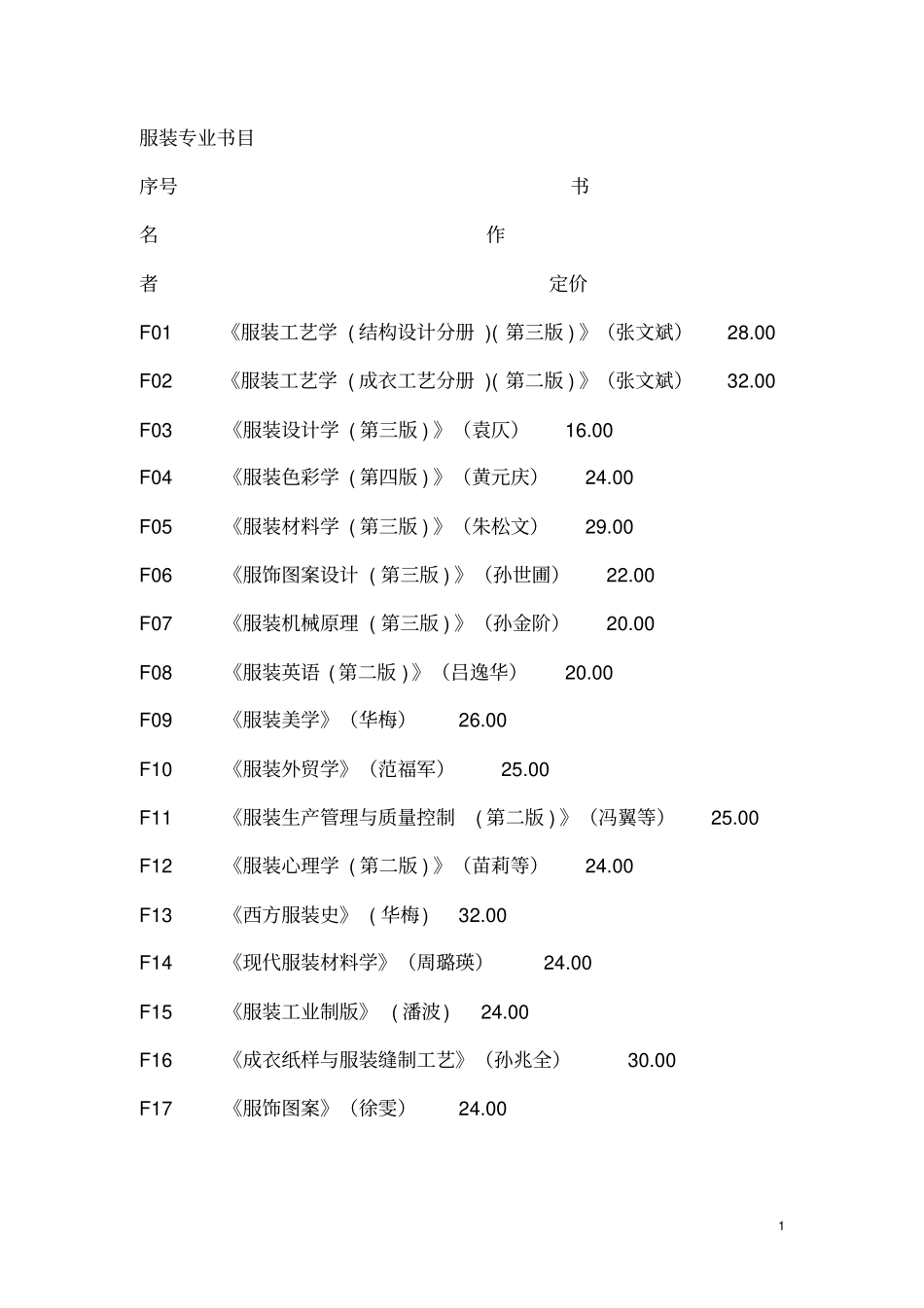 服装专业书目_第1页