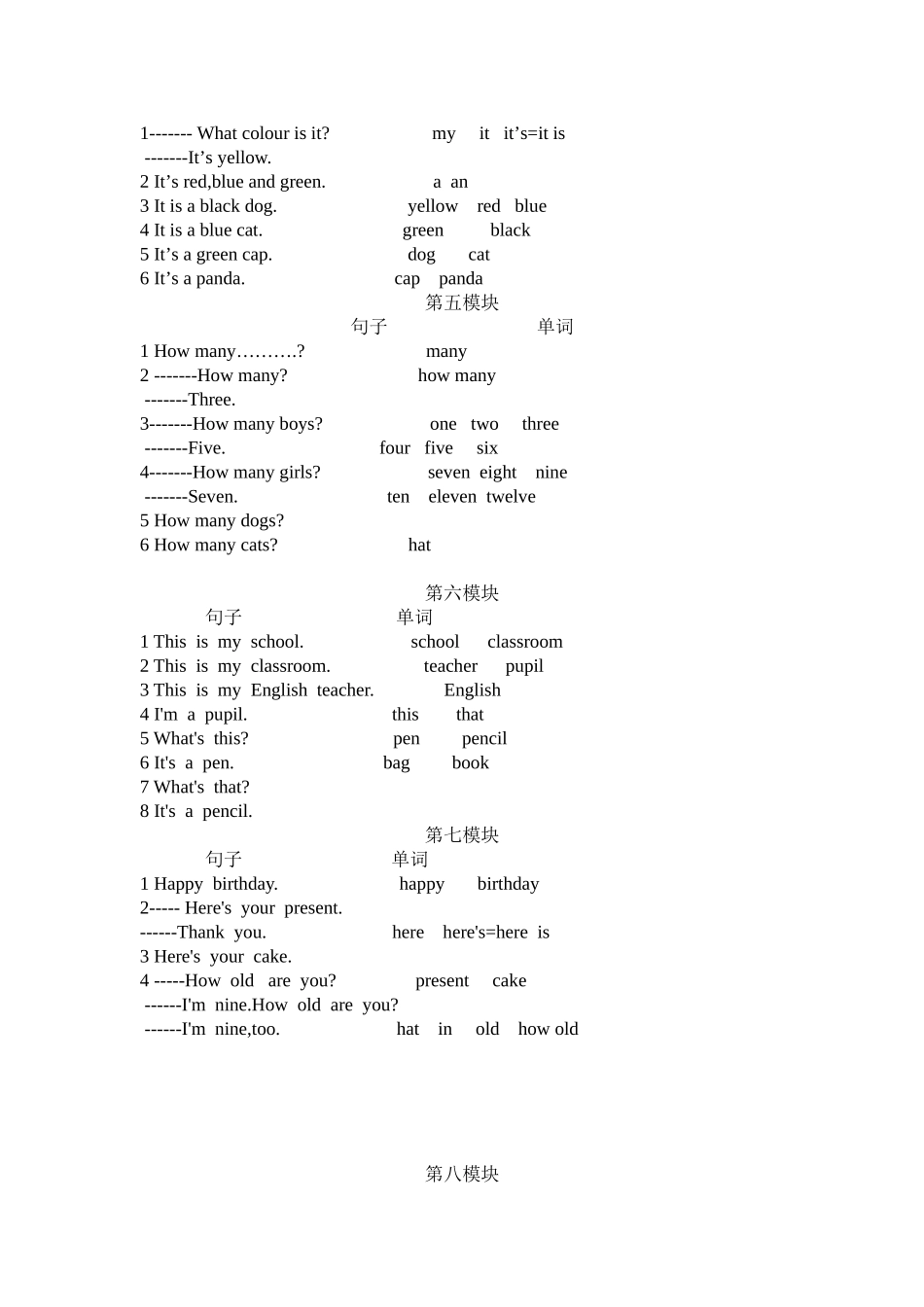 外研版小学三年级英语上册前五个单元重点句型_第2页