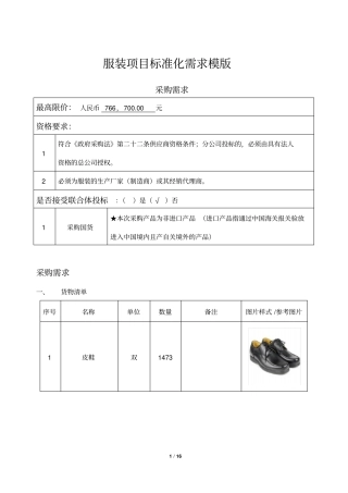 服装项目标准化需求模版