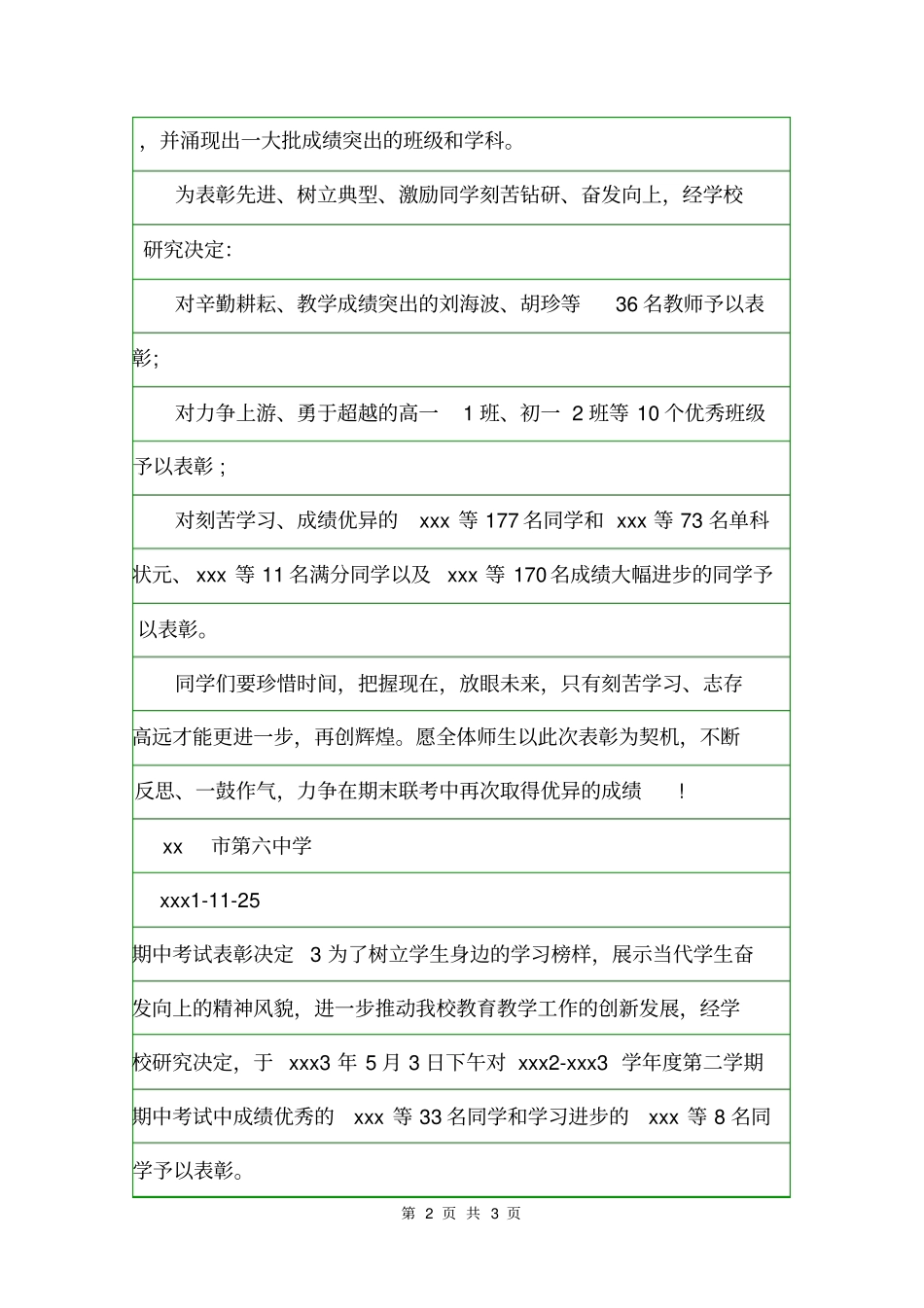 期中考试表彰决定决定_第2页