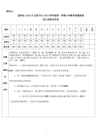 孟津县第三实小语文试卷分析表