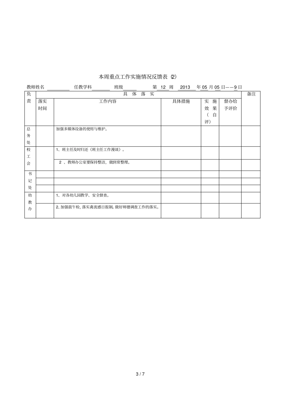 本周重点内容工作实施情况反馈表_第3页