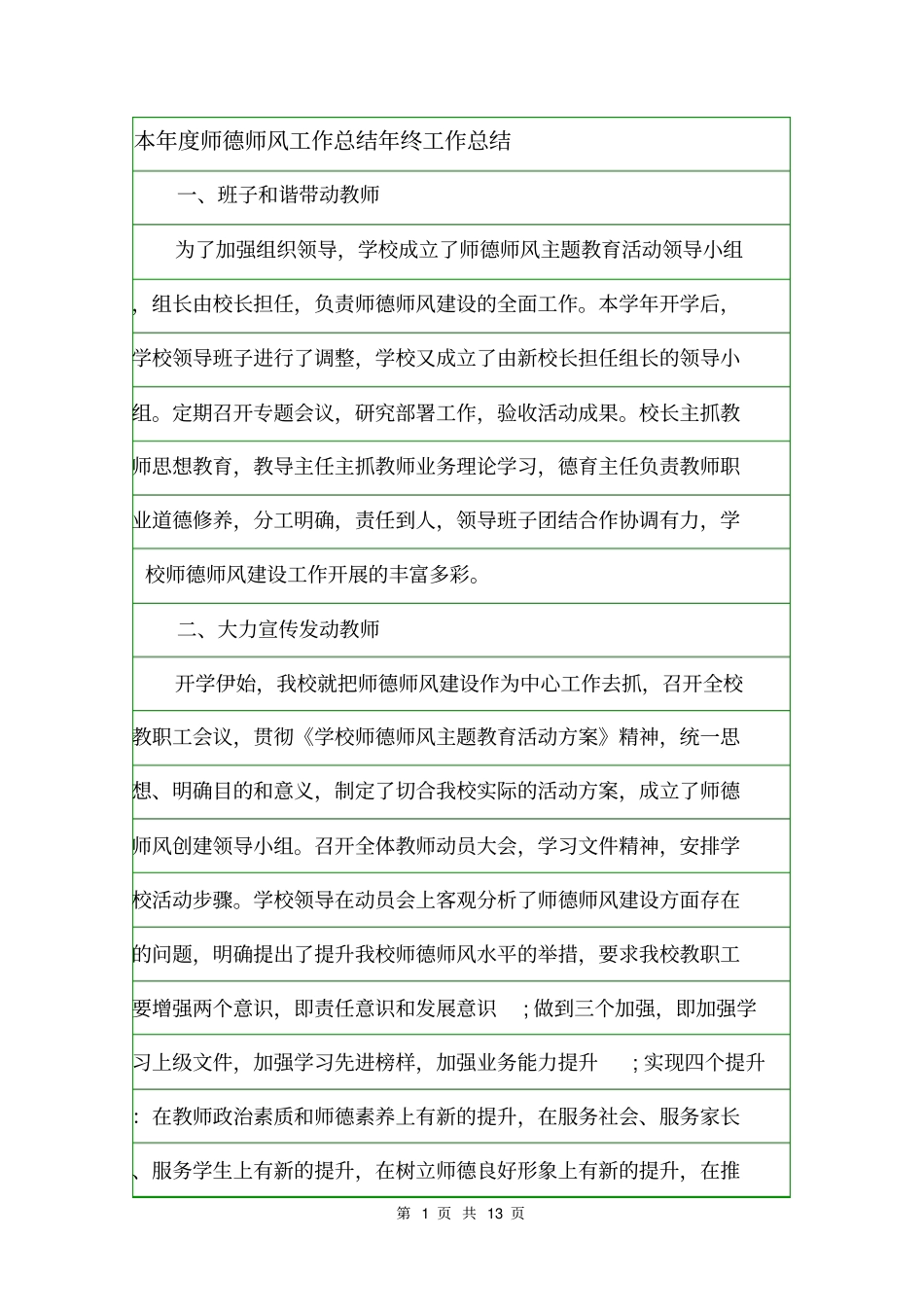 本年师德师风工作总结年终工作总结_第1页