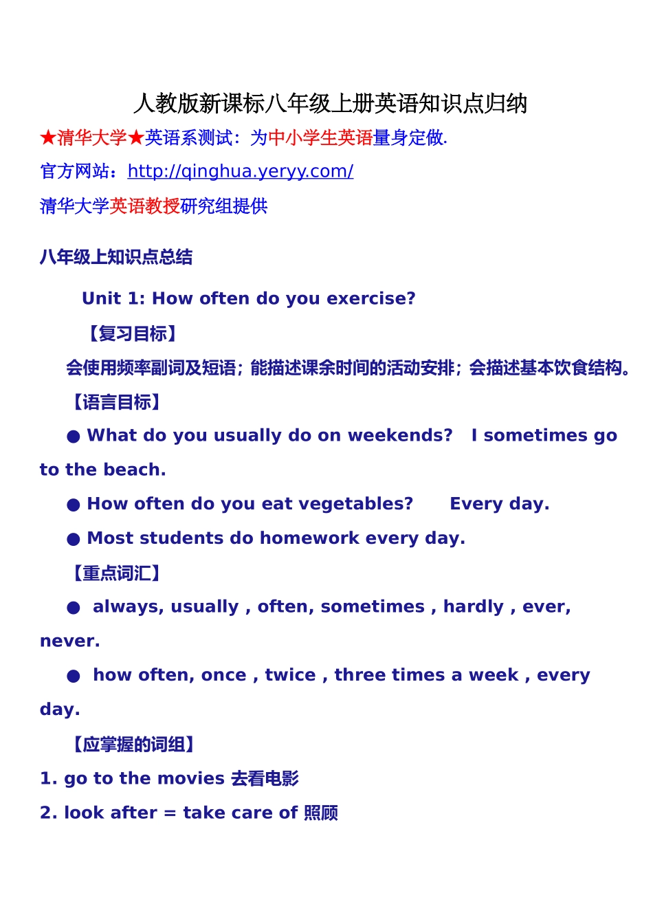 人教版新课标八年级上册英语知识点归纳_第1页
