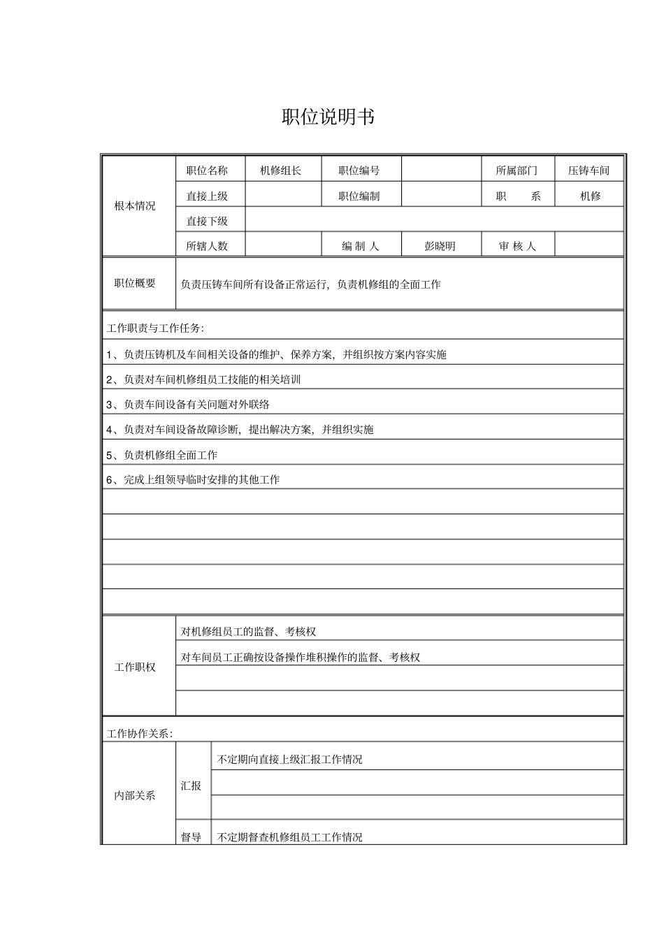 机修组长岗位职责说明_第1页