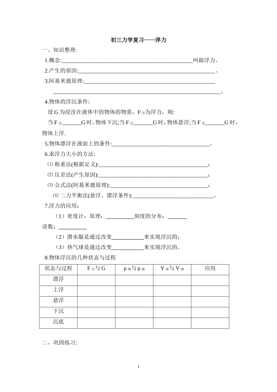 初三力学复习——浮力_第1页