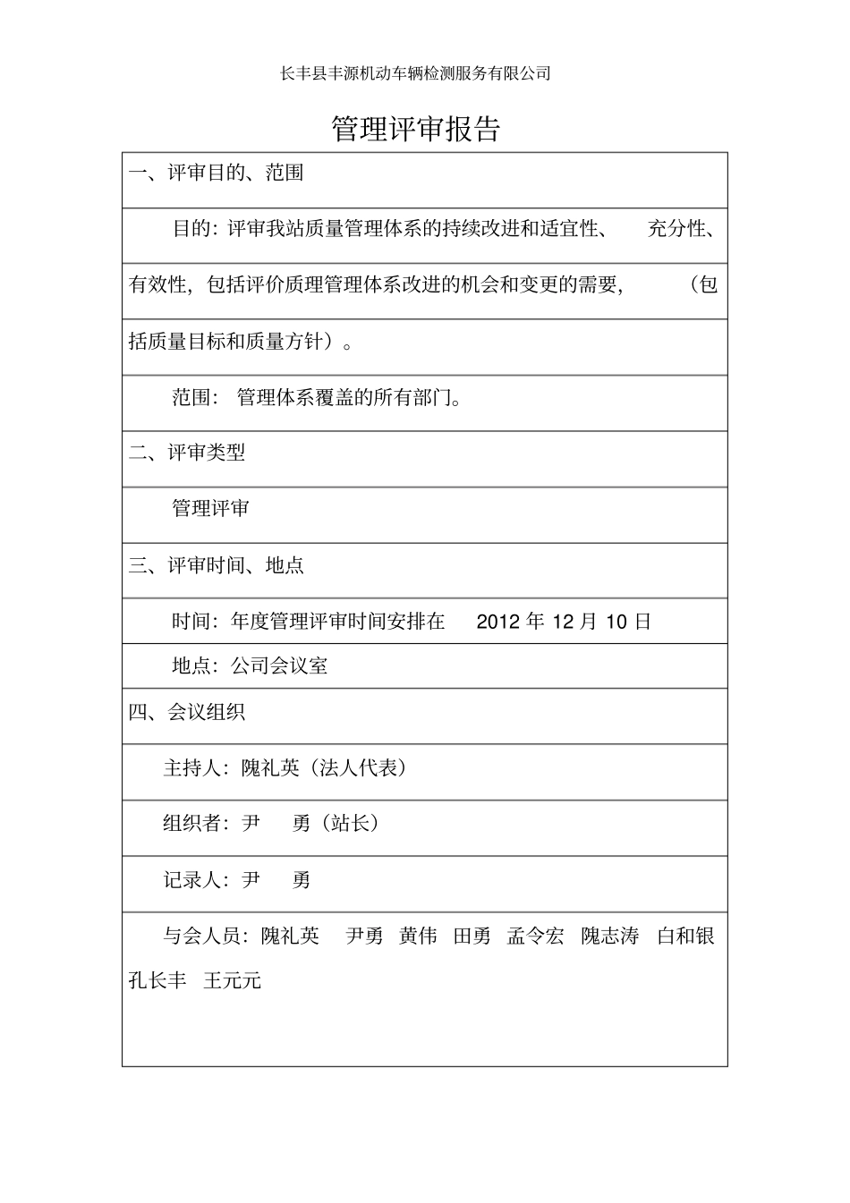 机动车检测站管理评审报告_第1页