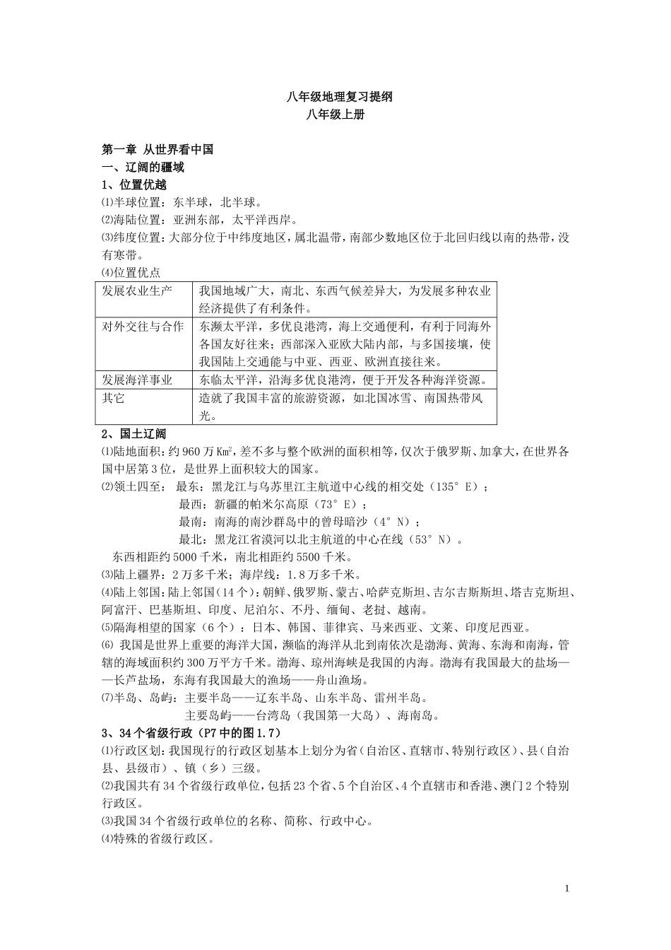 八年级地理复习提纲_第1页