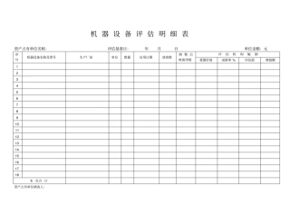 机器设备评价明细表