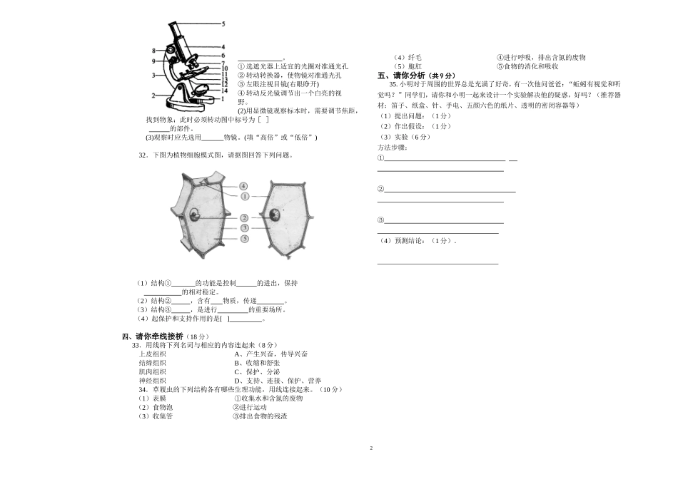 七年级生物上试卷期中初一2010-2011_第2页