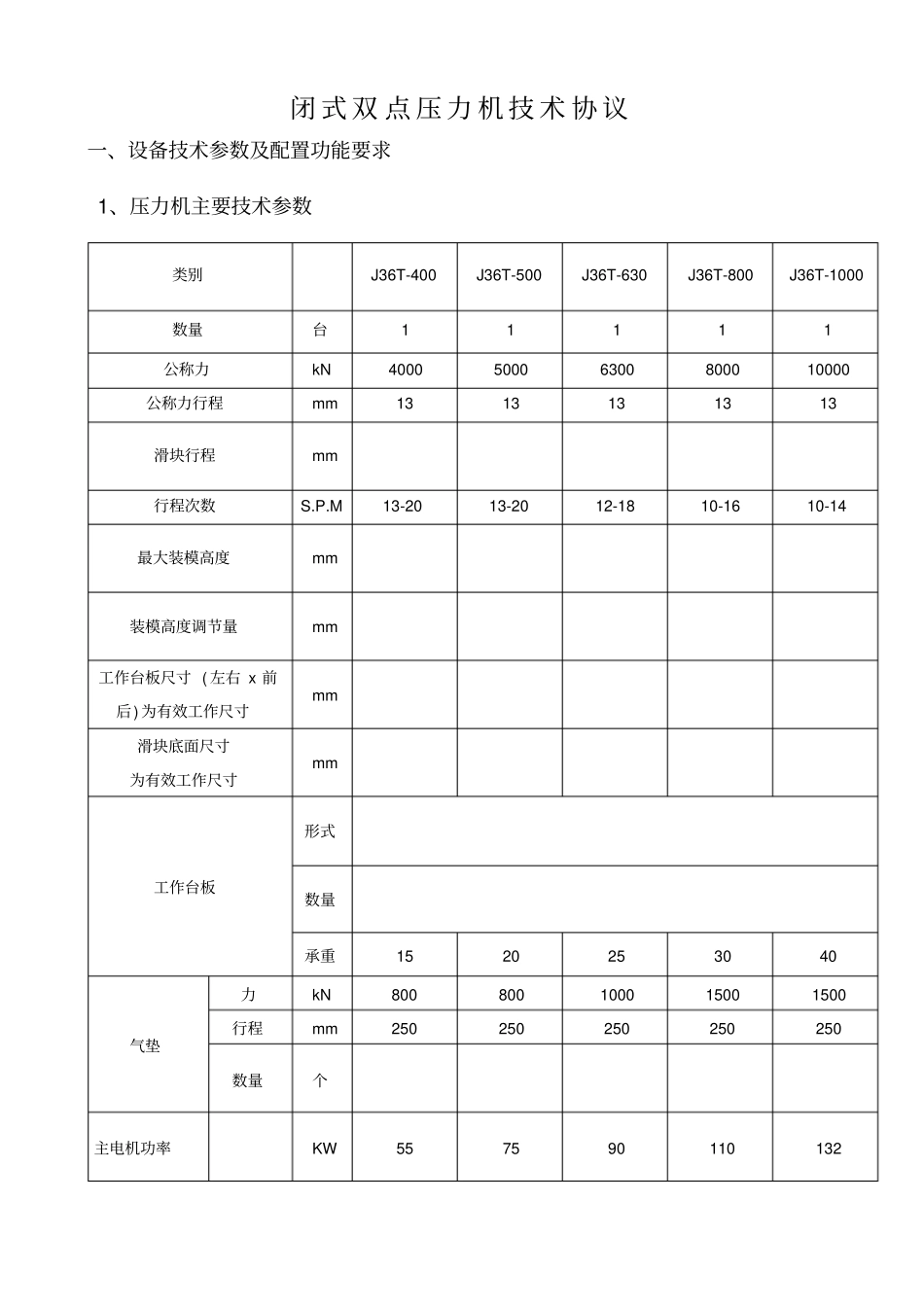 机械压力机设备技术协议_第1页