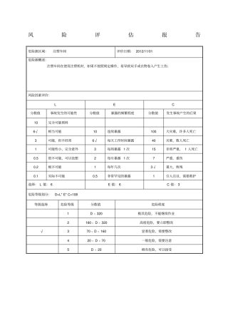 机械设备风险评价表