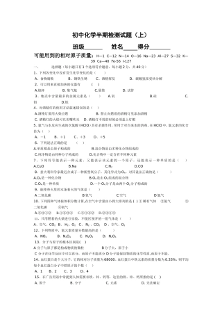 初中化学半期检测试题