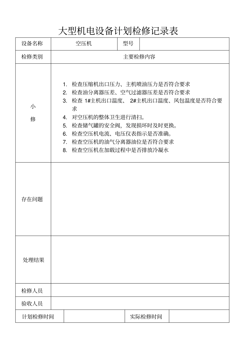 机电设备计划检修记录表分析_第2页