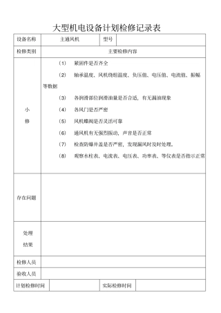 机电设备计划检修记录表分析