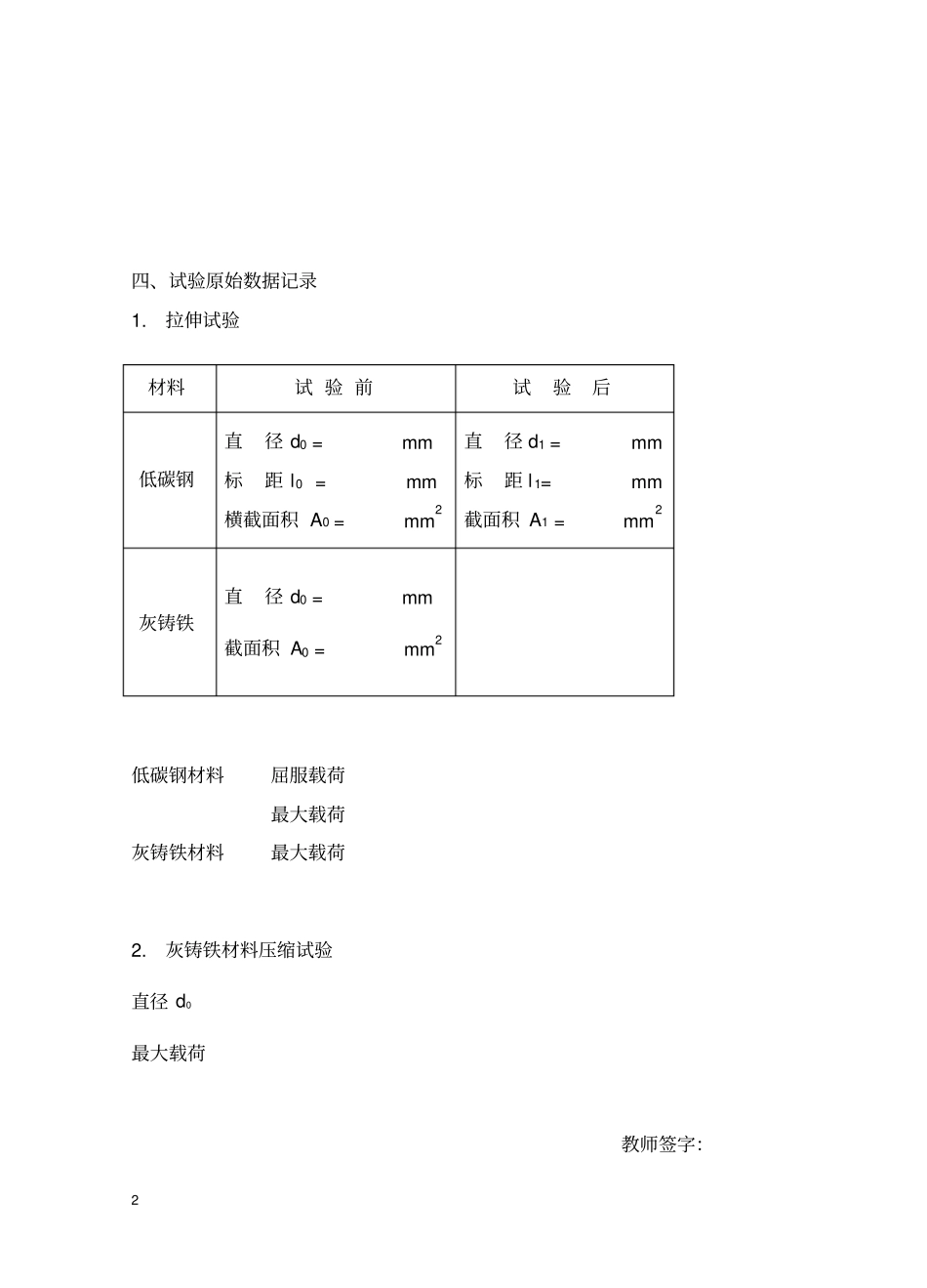 材料力学试验报告册概要_第2页