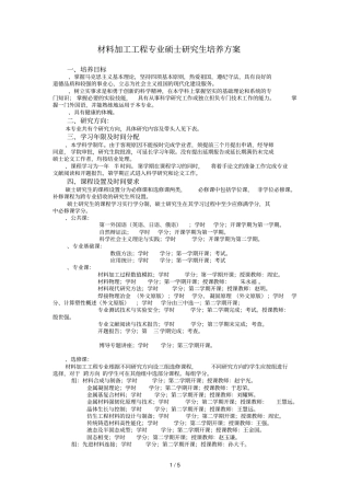 材料加工工程专业硕士研究生培养方案
