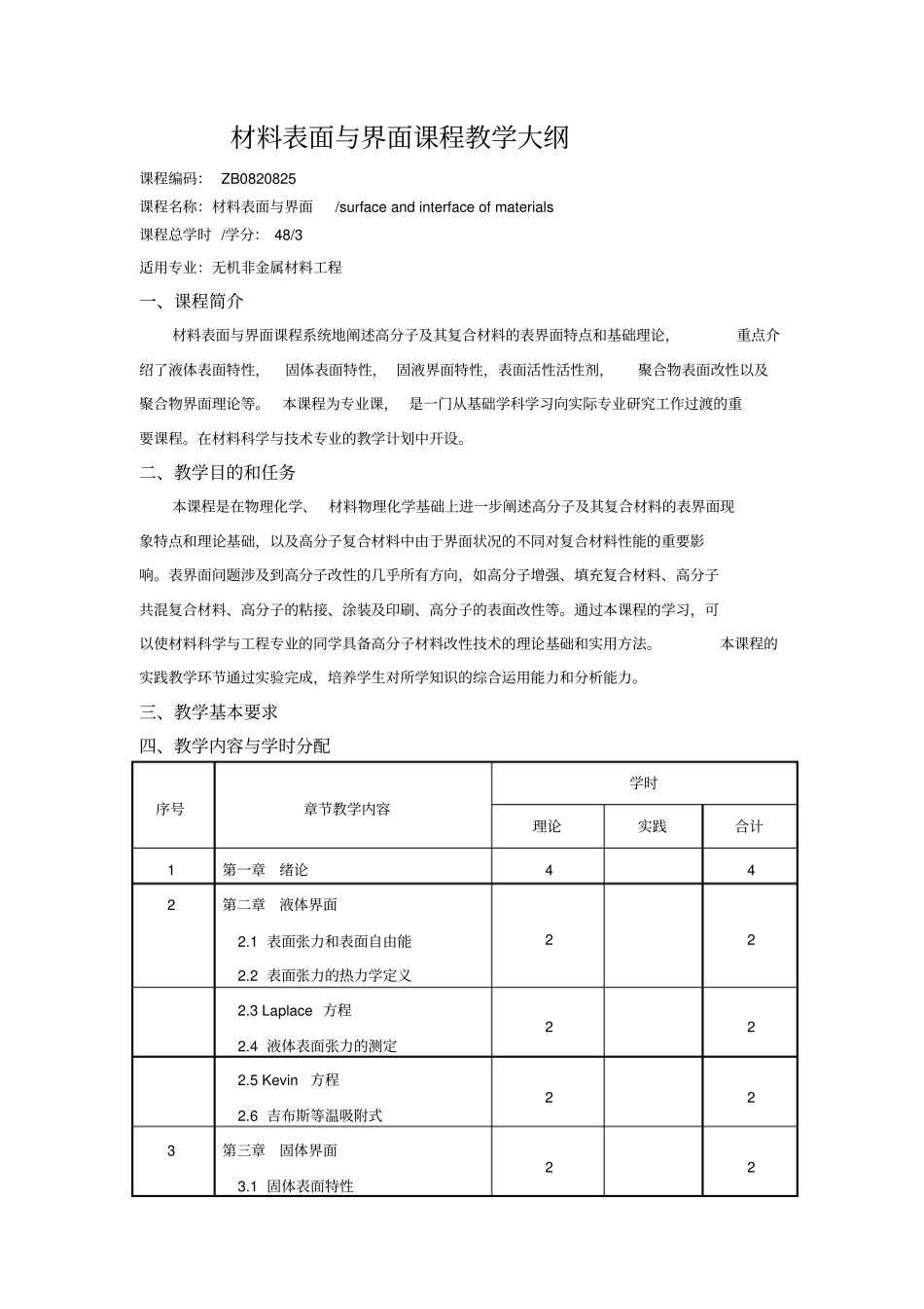 材料表面与界面课程教学大纲_第1页